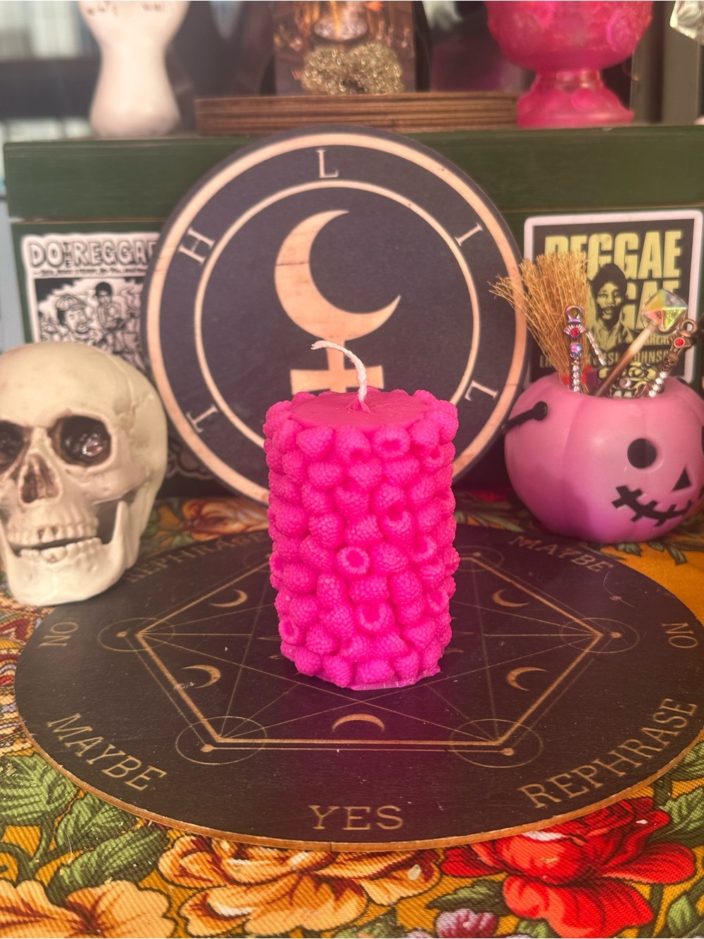 Bright Pink Raspberry Pillar Candle